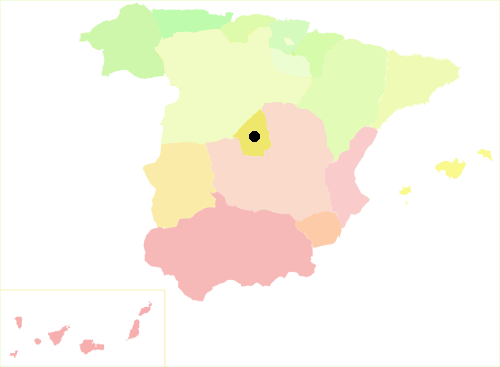 Spanienkarte mit eingetragener Lage von Madrid