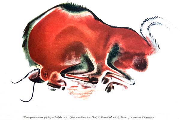 Büffel, Felsbild nachgemalt aus der Steinzeithöhle Altamira