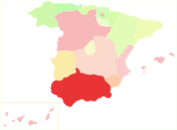 Andalusien, markiert auf Spanienkarte