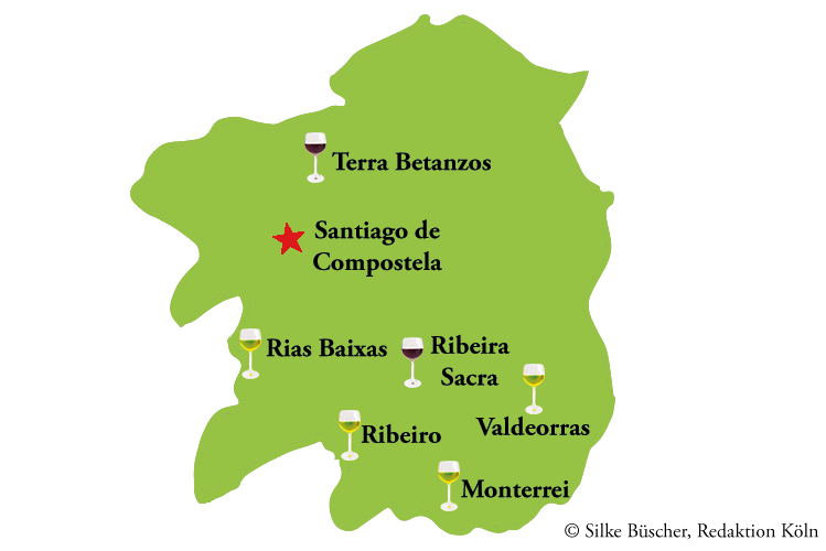 Karte mit den Weingebieten Galiciens