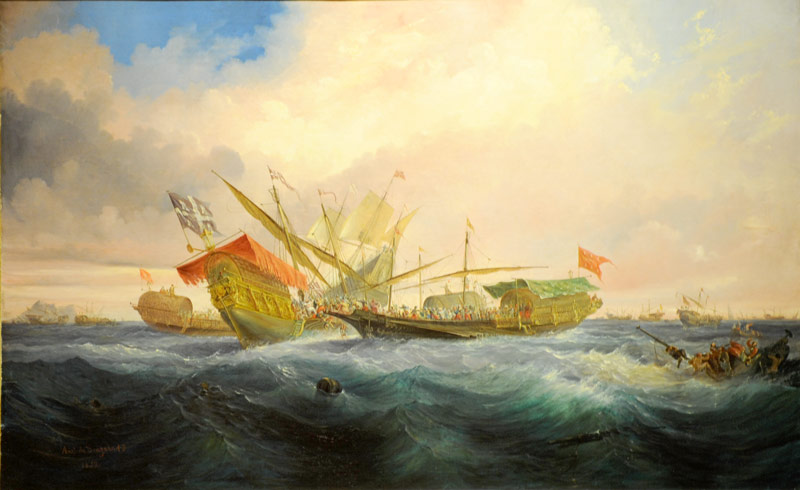 Ölgemälde mit Schiffen im Museum der Schifffahrt in Madrid
