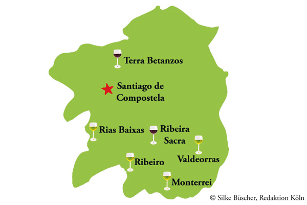 Karte mit den Weinregionen aus Galicien