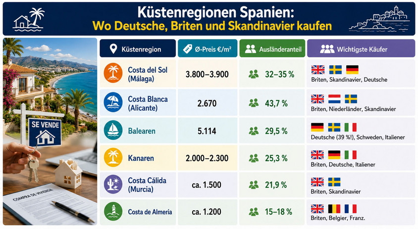 Immobilien am spanischen Mittelmeer. Graphik Alexander Gresbek Immobilien an Spaniens Küsten