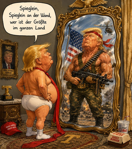 Trump als Rambo, Graphik Alexander Gresbek Trump als Rambo