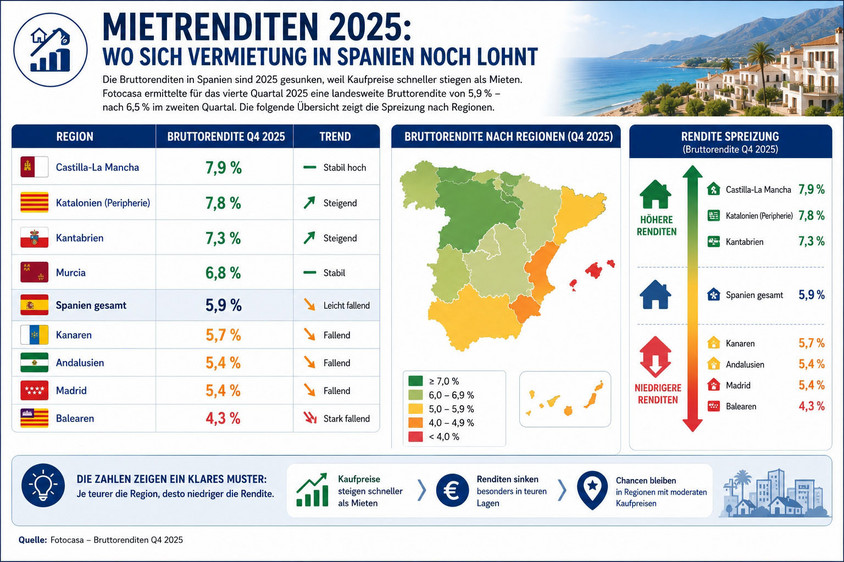 Mietrenditen in Spanien. Graphik Alexander Gresbek Mietrenditen in Spanien