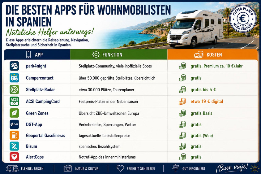 Apps für die Spanientour Wichtige Apps für Wohnmobilfahrten