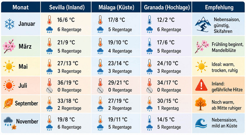 Klimadaten zu Andalusien. Graphik Alexander Gresbek Klimadaten zu Andalusien