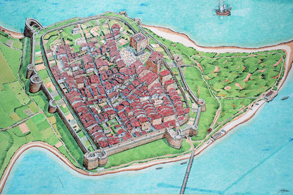 Historische Karte der baskischen Grenzstadt Hondarribia mit Wehrmauern