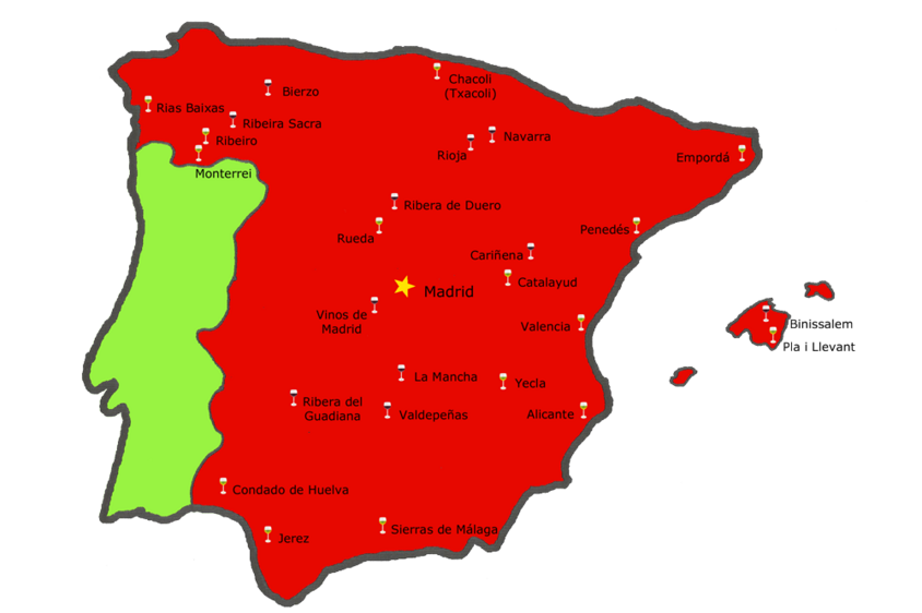 Spanienkarte zum Thema Wein