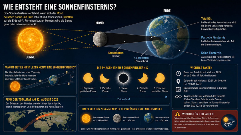 Erklärung Sonnenfinsternis. Graphik Alexander Gresbek Sonnenfinsternis in Spanien