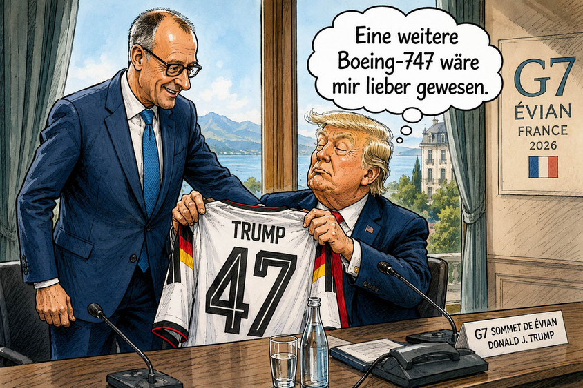 Karrikatur zu Merz und Trump
