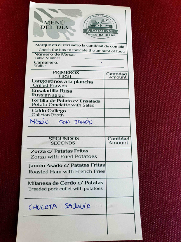 Speisekarte in Spanien