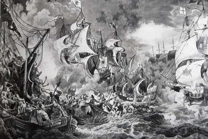 Zeichnung vom Untergang der spanischen Armada