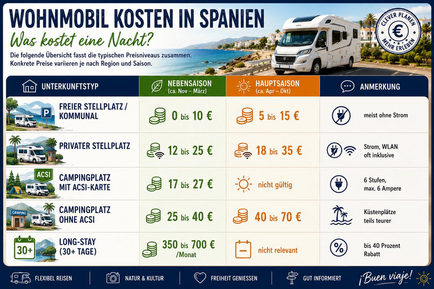 Was kostet die Tour mit dem Wohnmobil in Spanien? Kosten beim Wohnmobil