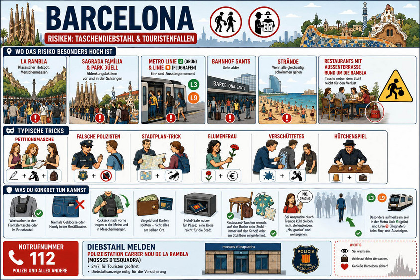 Taschendiebe und Co in Barcelona. Graphik Alexander Gresbek Kleinkriminelle in Barelona