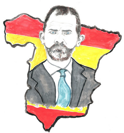 König Felipe gezeichnet vor Spanienkarte