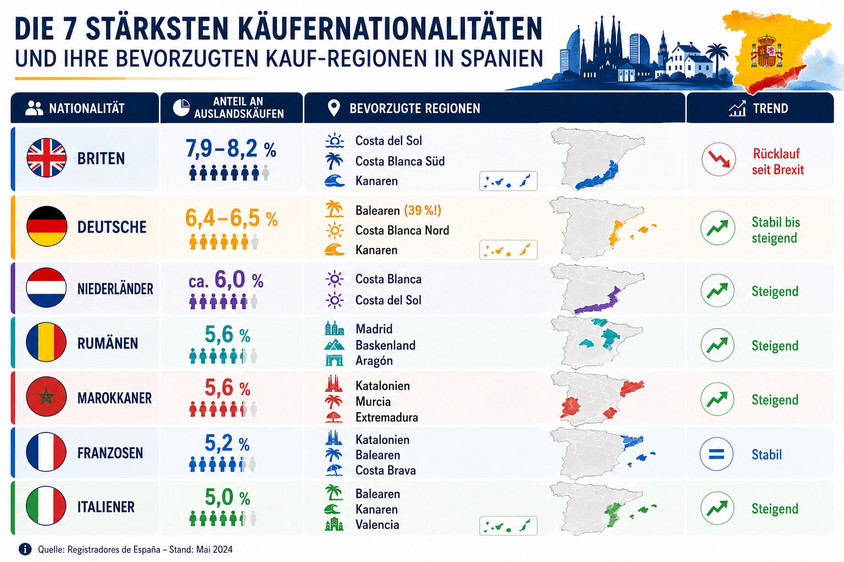 Käufernationen in Spanien. Graphik Alexander Gresbek Käufer spanischer Immobilien im Vergleich